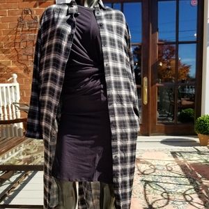 Black Plaid Belted Maxi Shirt with Deep Pockets